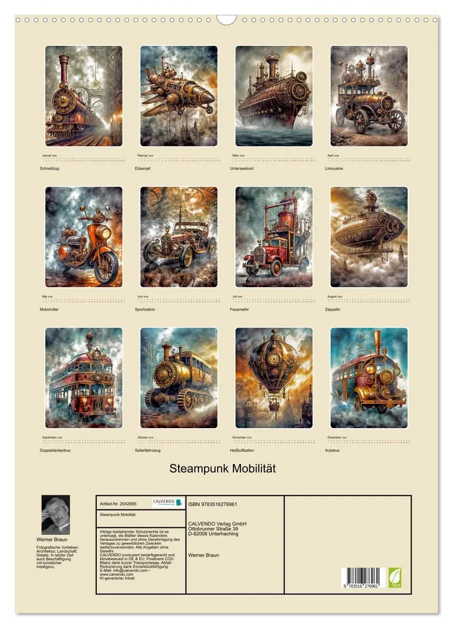 Bild: 9783516276961 | Steampunk Mobilität (Wandkalender 2026 DIN A2 hoch), CALVENDO...