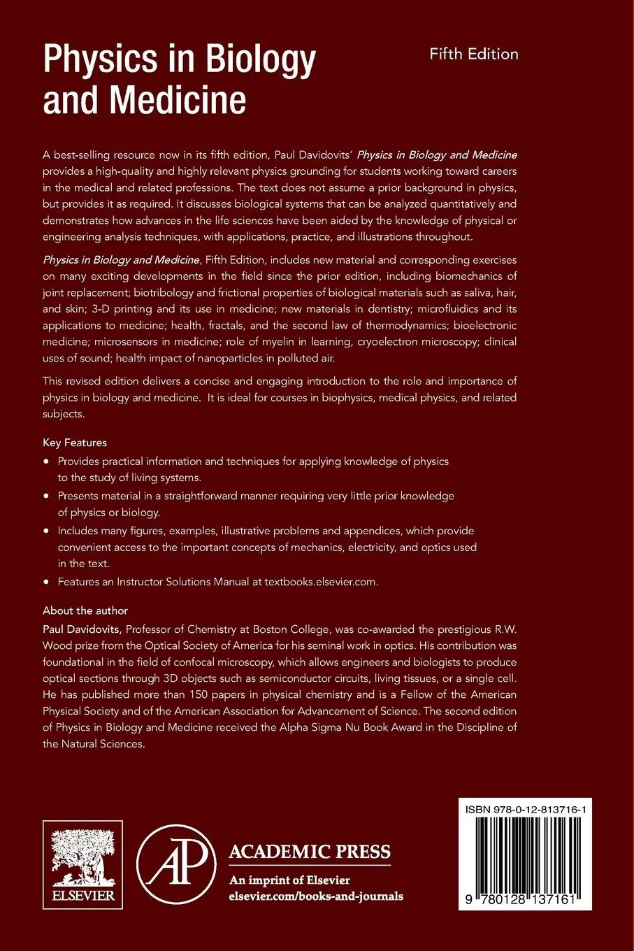Rückseite: 9780128137161 | Physics in Biology and Medicine | Paul Davidovits | Taschenbuch | 2018