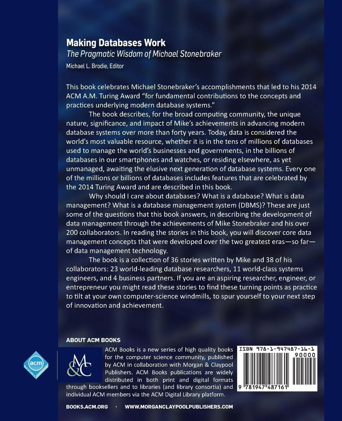 Rückseite: 9781947487161 | Making Databases Work | The Pragmatic Wisdom of Michael Stonebraker