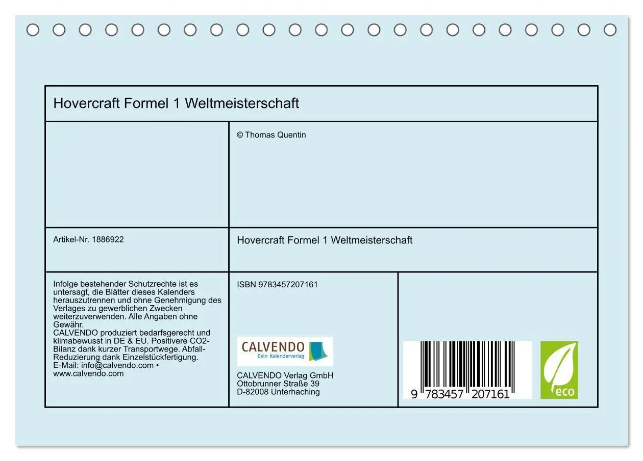 Bild: 9783457207161 | Hovercraft Formel 1 Weltmeisterschaft (Tischkalender 2025 DIN A5...