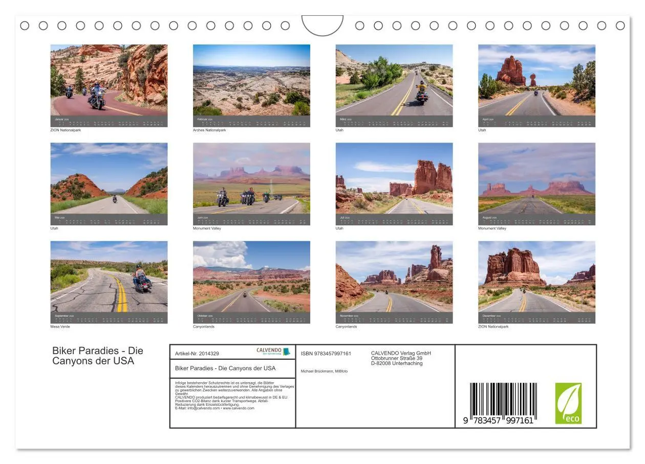 Bild: 9783457997161 | Biker Paradies - Die Canyons der USA (Wandkalender 2026 DIN A4...