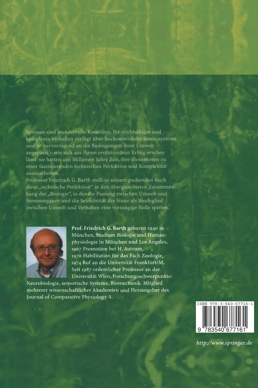 Rückseite: 9783540677161 | Sinne und Verhalten: aus dem Leben einer Spinne | Friedrich G. Barth