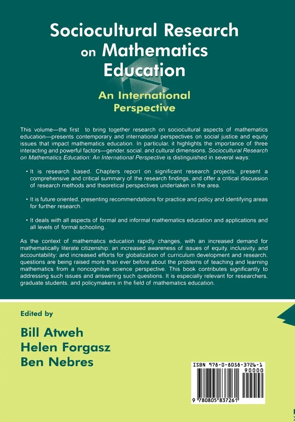 Rückseite: 9780805837261 | Sociocultural Research on Mathematics Education | Bill Atweh (u. a.)