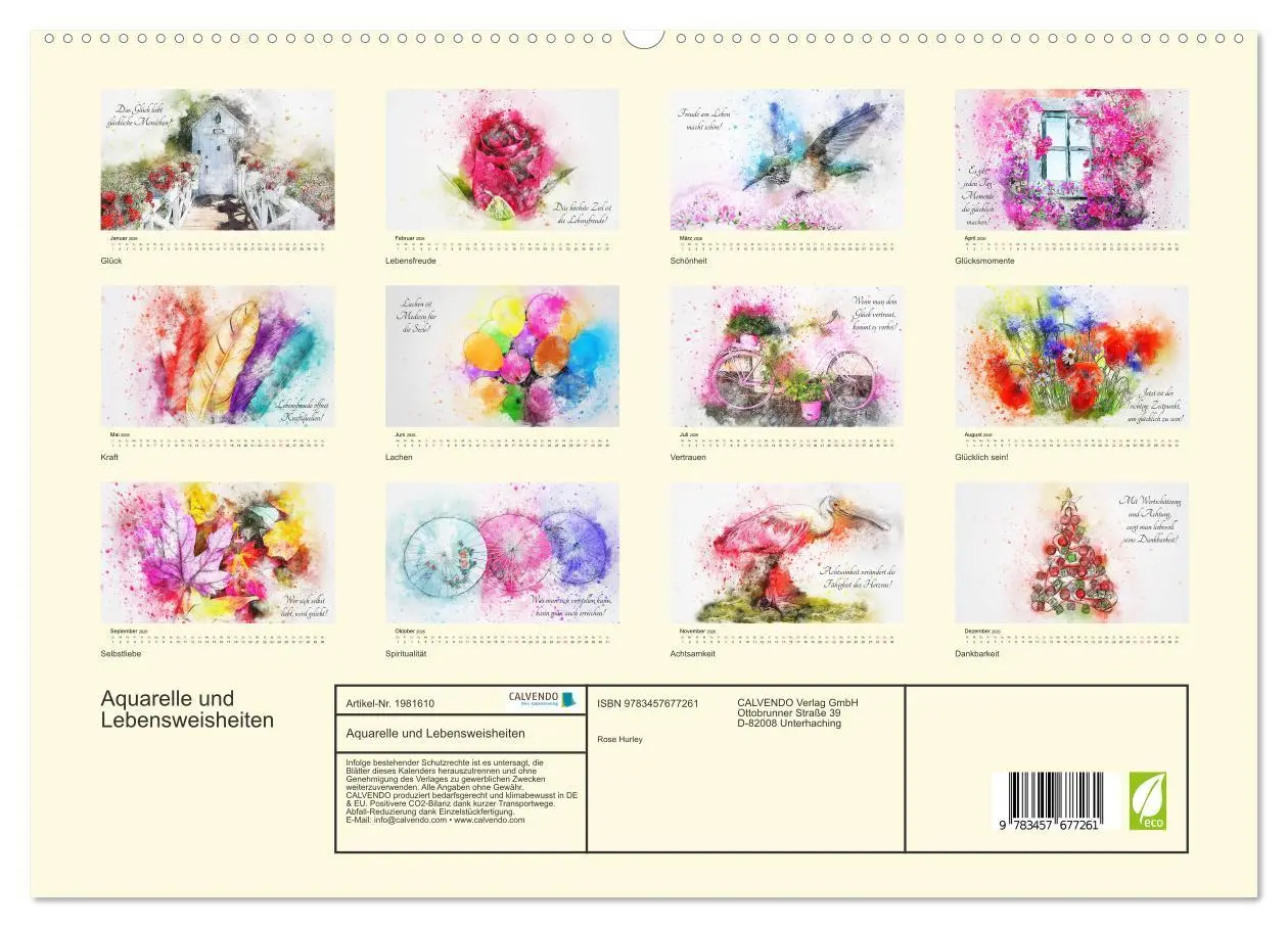 Bild: 9783457677261 | Aquarelle und Lebensweisheiten (hochwertiger Premium Wandkalender...