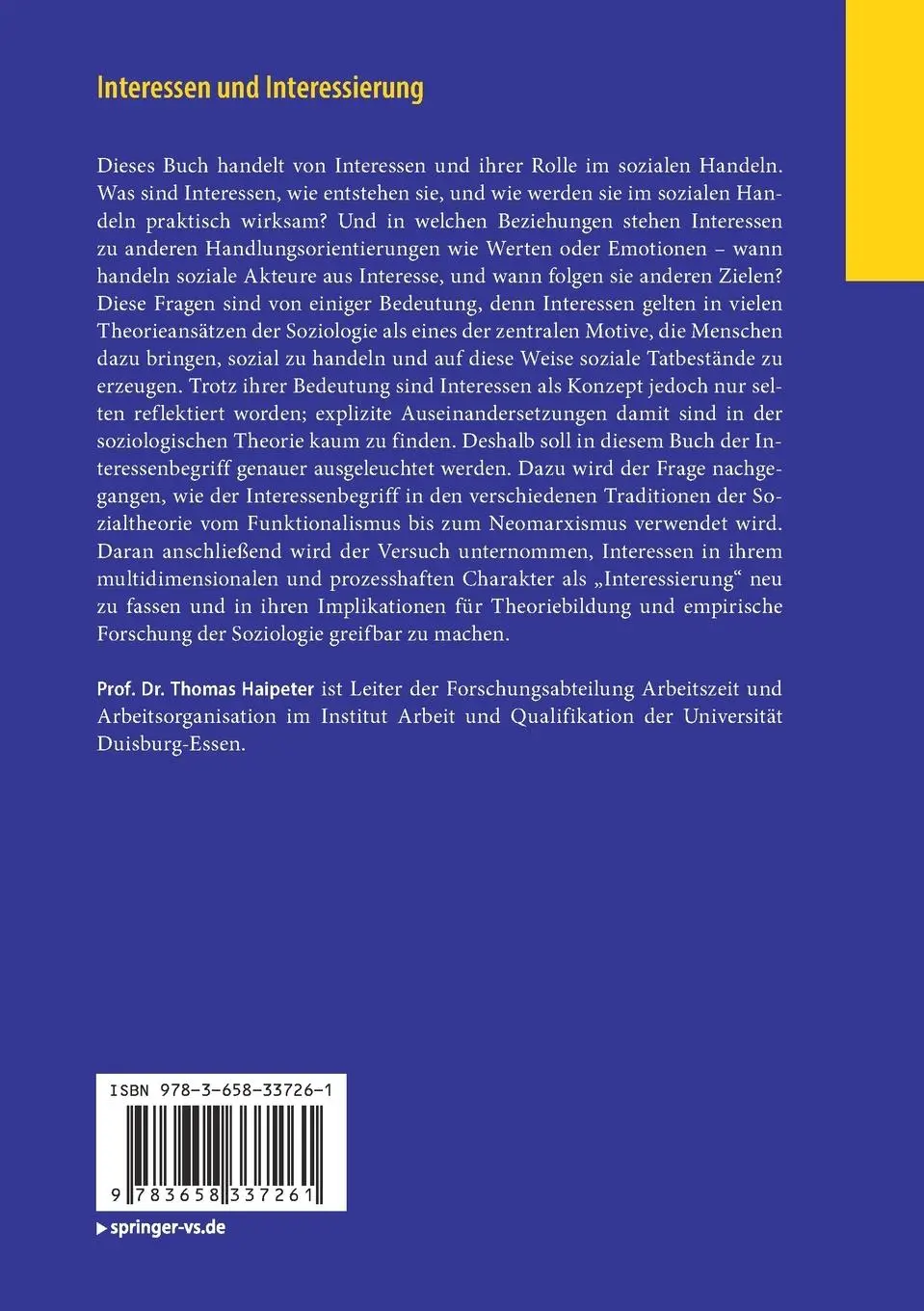 Rückseite: 9783658337261 | Interessen und Interessierung | Thomas Haipeter | Taschenbuch | ix