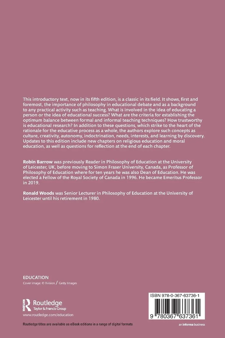 Rückseite: 9780367637361 | An Introduction to Philosophy of Education | Robin Barrow (u. a.)
