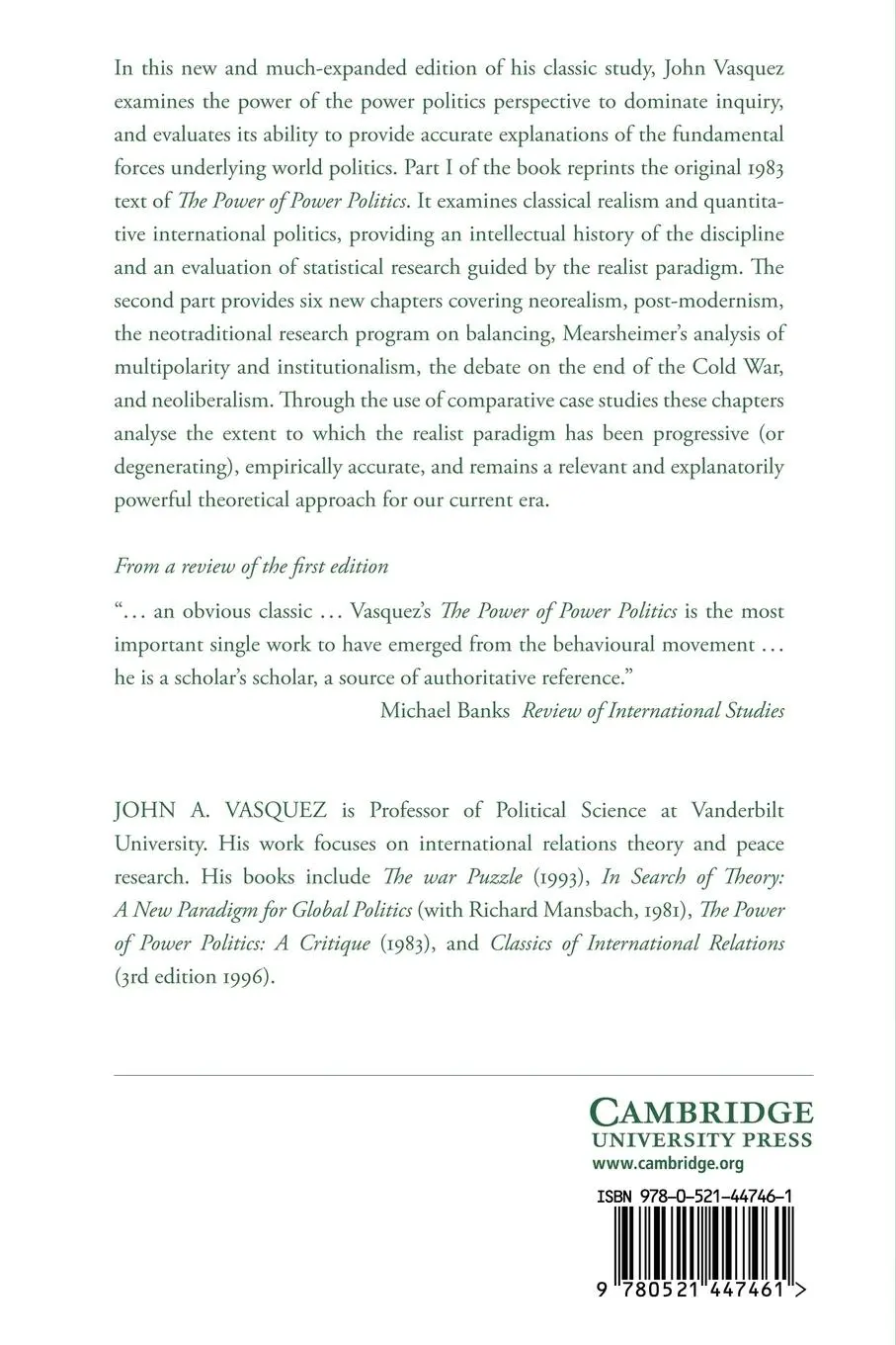 Rückseite: 9780521447461 | The Power of Power Politics | John A. Vasquez | Taschenbuch | Englisch