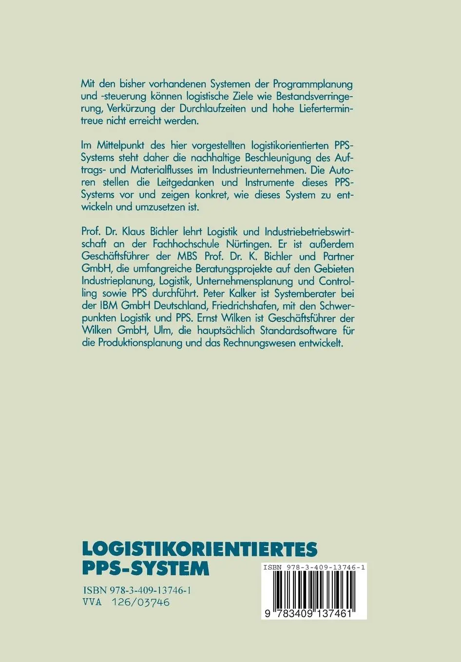 Rückseite: 9783409137461 | Logistikorientiertes PPS-System | Peter Kalker (u. a.) | Taschenbuch