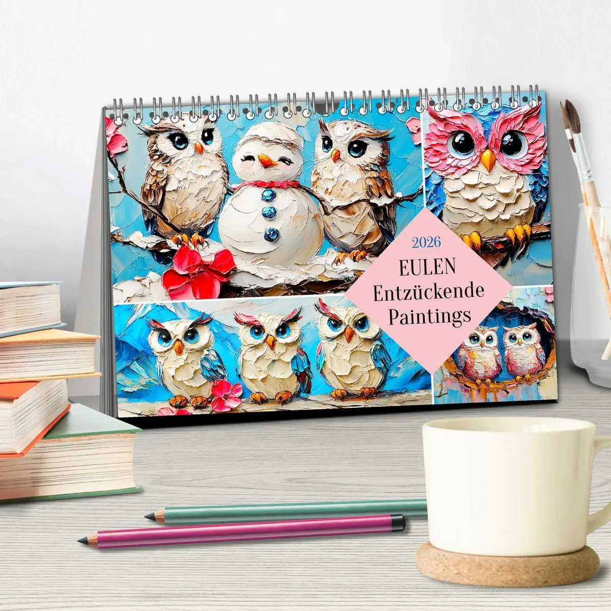 Bild: 9783457347461 | Eulen. Entzückende Paintings (Tischkalender 2026 DIN A5 quer),...
