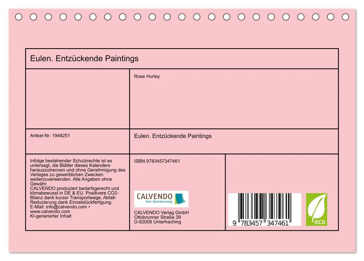 Bild: 9783457347461 | Eulen. Entzückende Paintings (Tischkalender 2026 DIN A5 quer),...