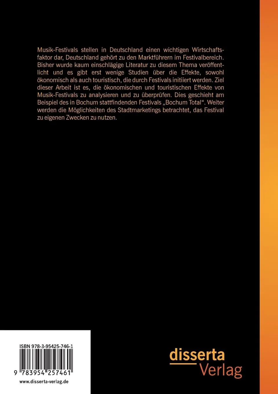 Rückseite: 9783954257461 | Das Musikfestival: Wirtschaftliche und touristische Aspekte | Buch