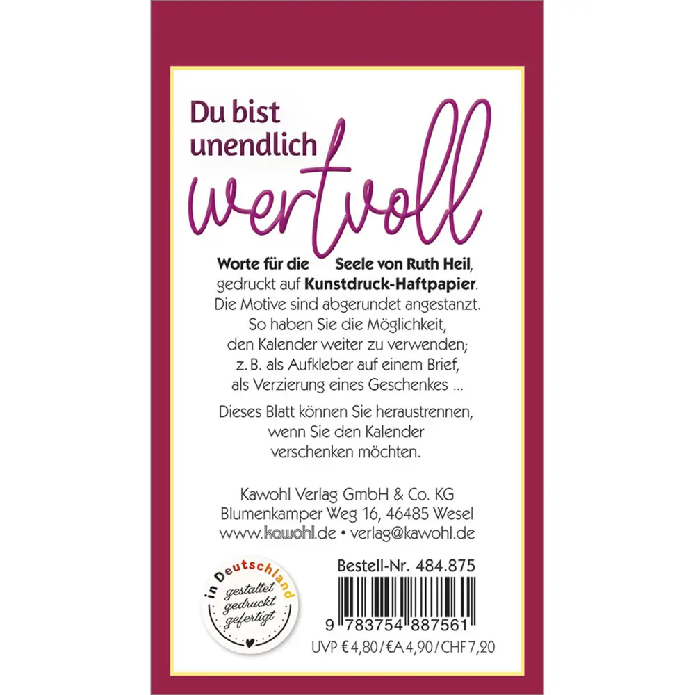 Bild: 9783754887561 | Du bist unendlich wertvoll 2026 | Mini-Aufkleber-Kalender | Ruth Heil
