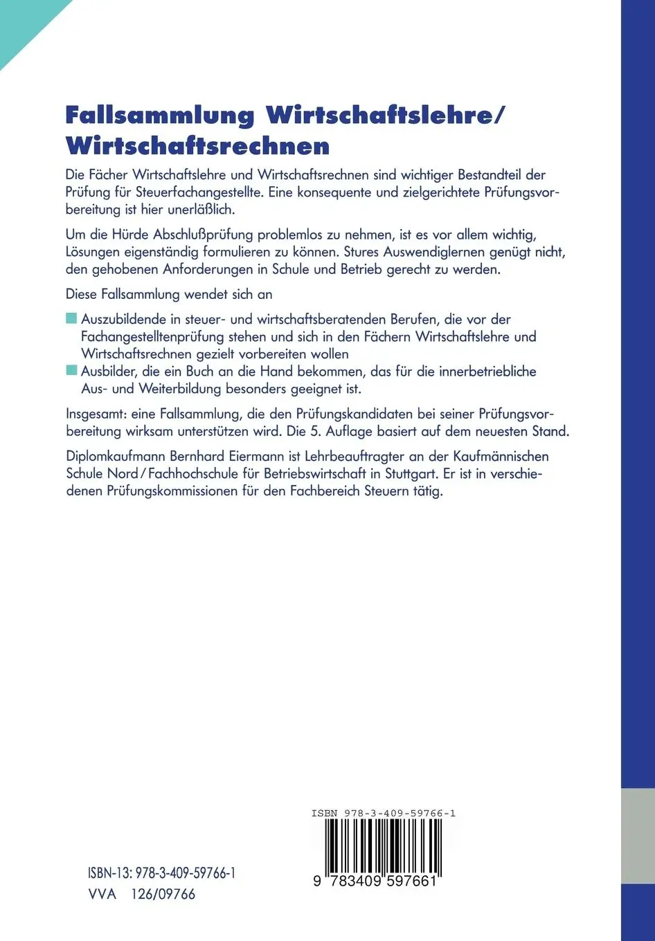 Rückseite: 9783409597661 | Fallsammlung Wirtschaftslehre/Wirtschaftsrechnen | Bernhard Eiermann