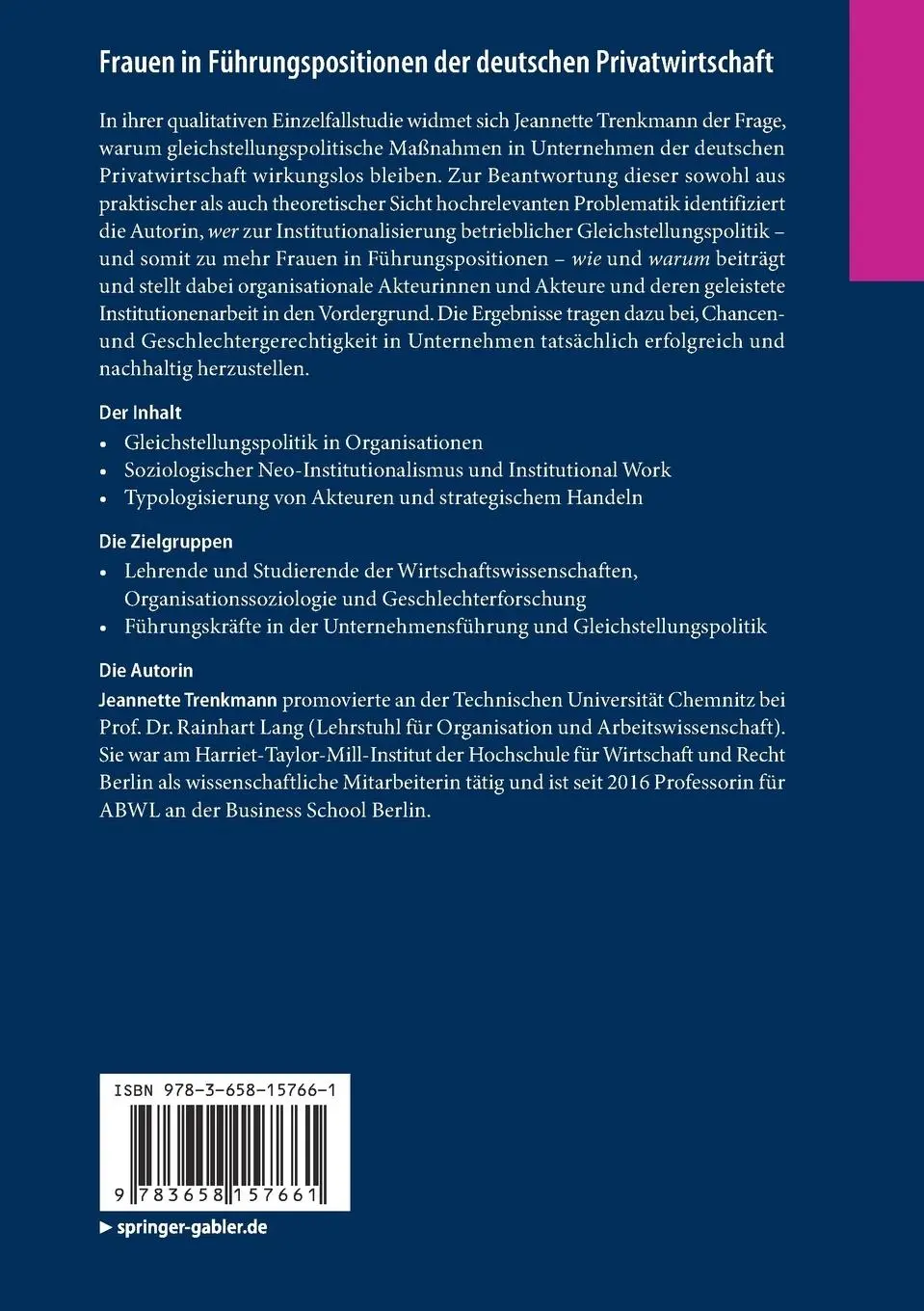 Rückseite: 9783658157661 | Frauen in Führungspositionen der deutschen Privatwirtschaft | Buch