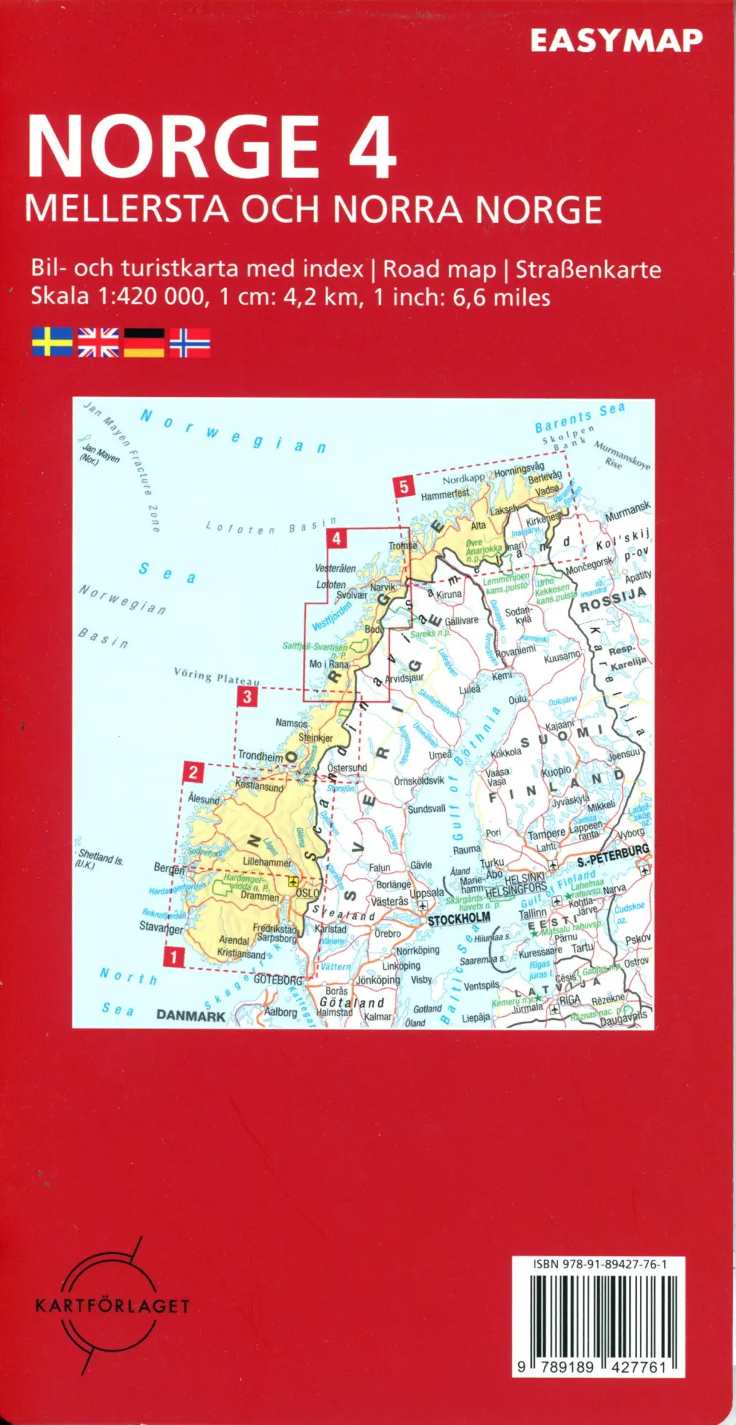 Bild: 9789189427761 | 4 Mellersta Och Norra Norge | (Land-)Karte | Norstedts Easy Map Norway