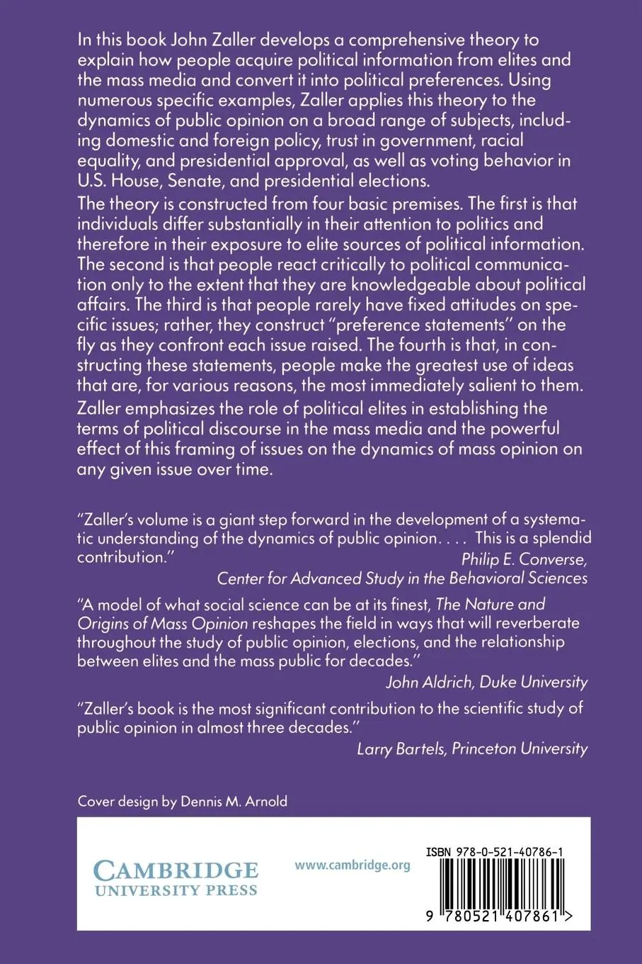 Rückseite: 9780521407861 | The Nature and Origins of Mass Opinion | John R. Zaller (u. a.) | Buch