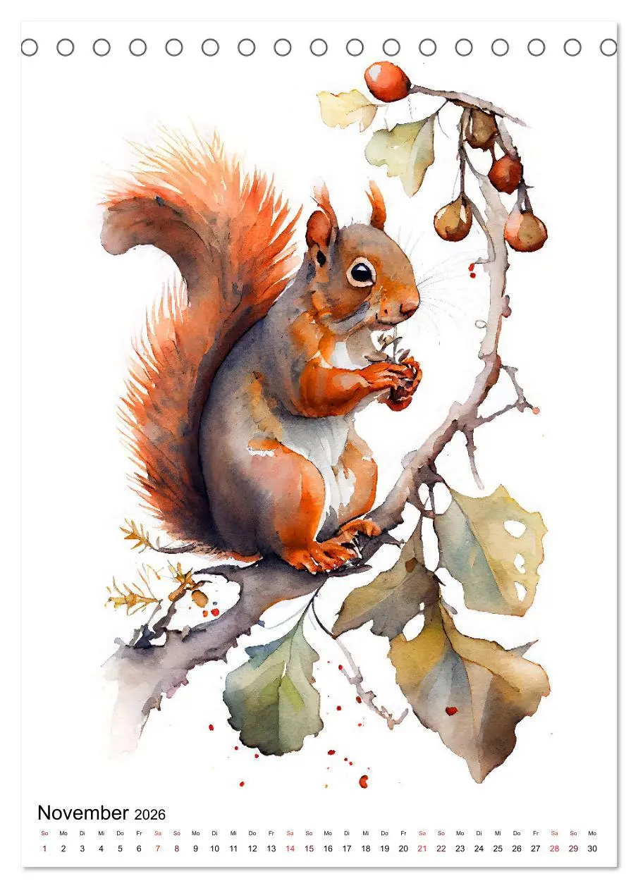 Bild: 9783516327861 | Waldtiere in Aquarell - Heimische Tierarten (Tischkalender 2026 DIN...