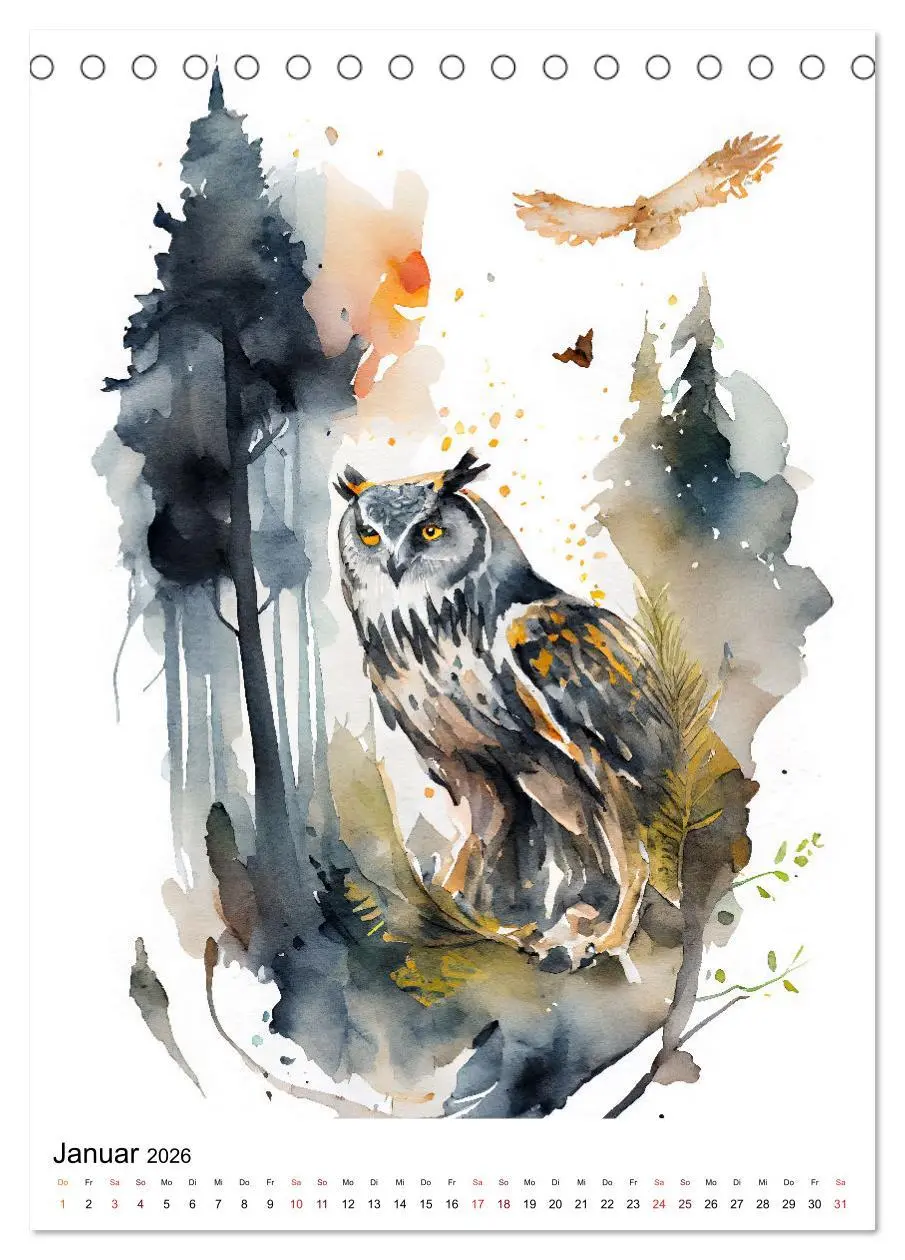 Bild: 9783516327861 | Waldtiere in Aquarell - Heimische Tierarten (Tischkalender 2026 DIN...