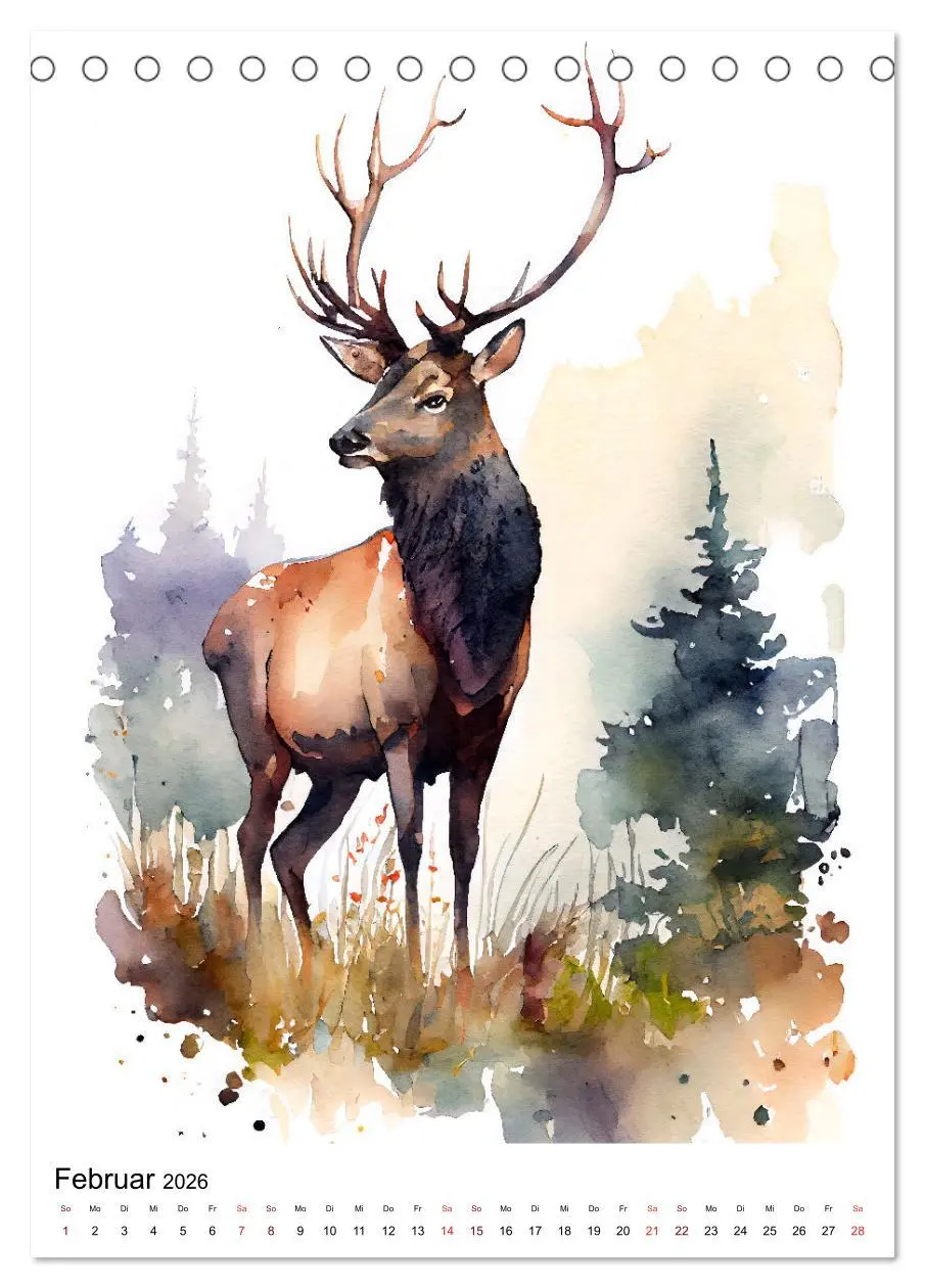 Bild: 9783516327861 | Waldtiere in Aquarell - Heimische Tierarten (Tischkalender 2026 DIN...