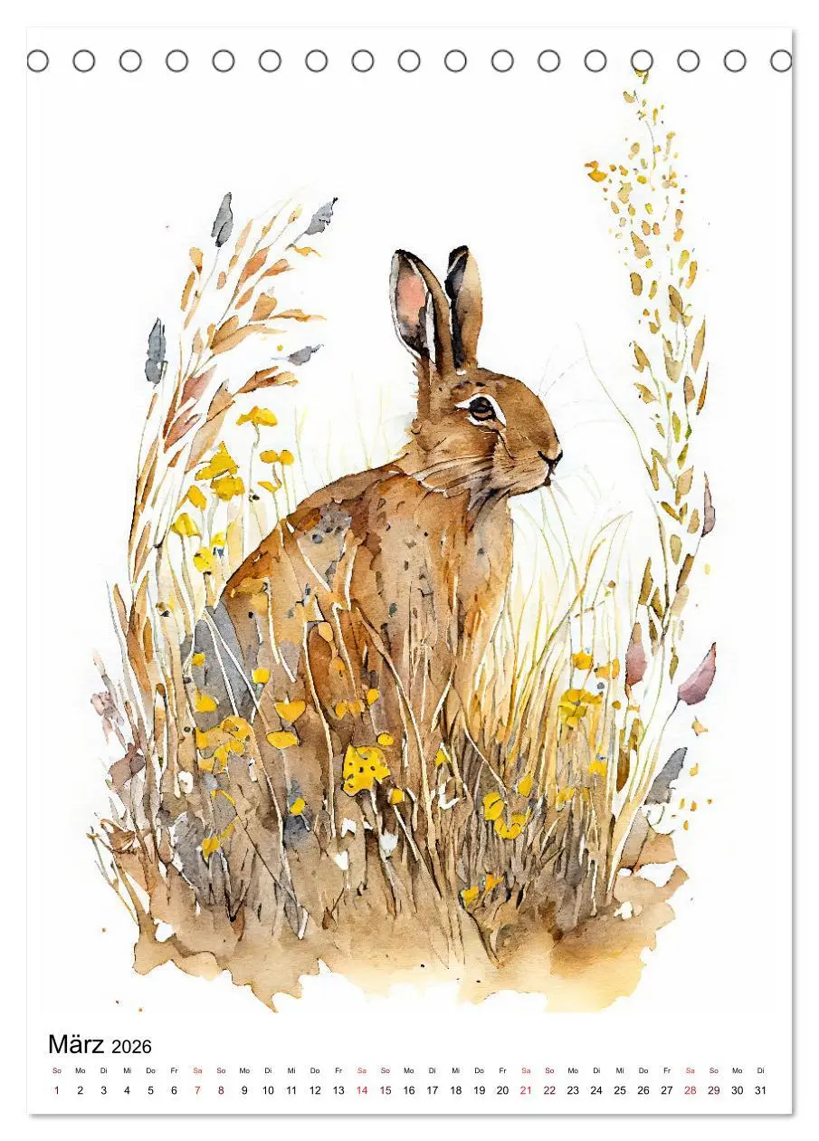 Bild: 9783516327861 | Waldtiere in Aquarell - Heimische Tierarten (Tischkalender 2026 DIN...