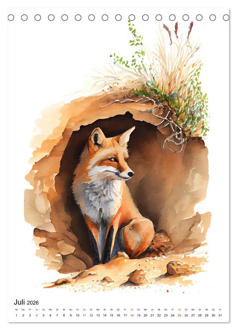 Bild: 9783516327861 | Waldtiere in Aquarell - Heimische Tierarten (Tischkalender 2026 DIN...