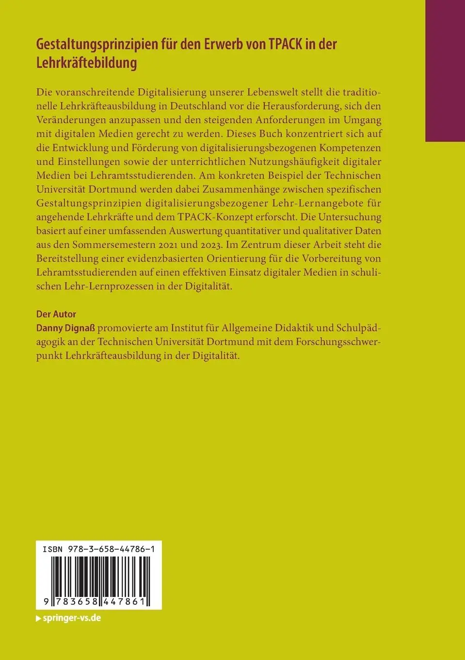 Rückseite: 9783658447861 | Gestaltungsprinzipien für den Erwerb von TPACK in der...