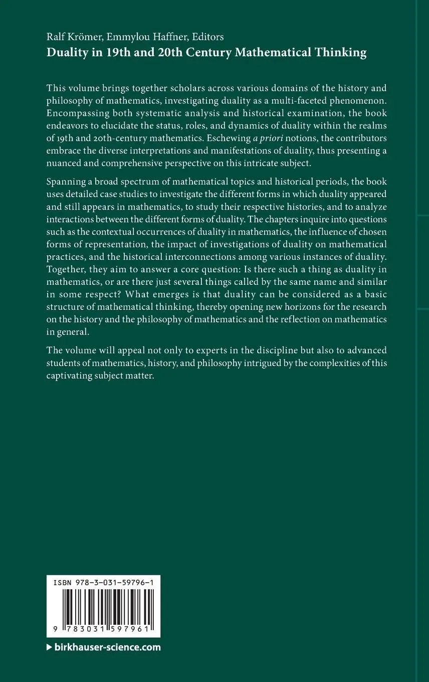 Rückseite: 9783031597961 | Duality in 19th and 20th Century Mathematical Thinking | Buch | xvi