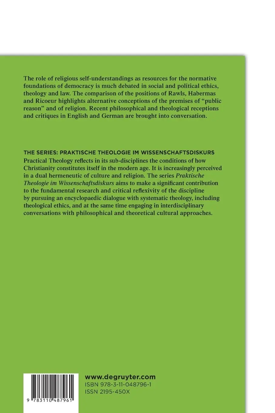 Rückseite: 9783110487961 | Religion and Public Reason | Maureen Junker-Kenny | Taschenbuch | ISSN