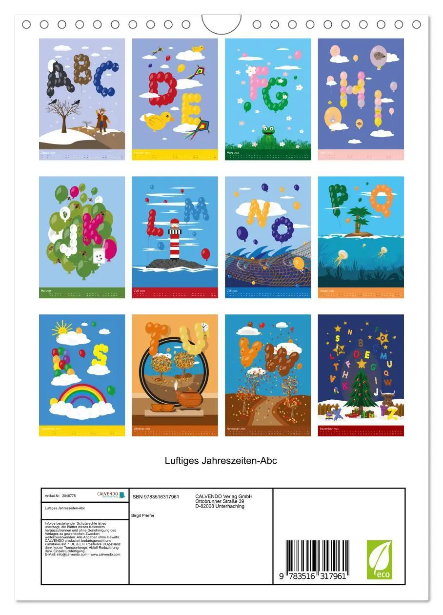 Bild: 9783516317961 | Luftiges Jahreszeiten-Abc (Wandkalender 2026 DIN A4 hoch), CALVENDO...