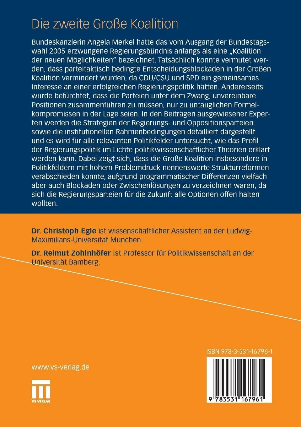Rückseite: 9783531167961 | Die zweite Große Koalition | Reimut Zohlnhöfer (u. a.) | Taschenbuch