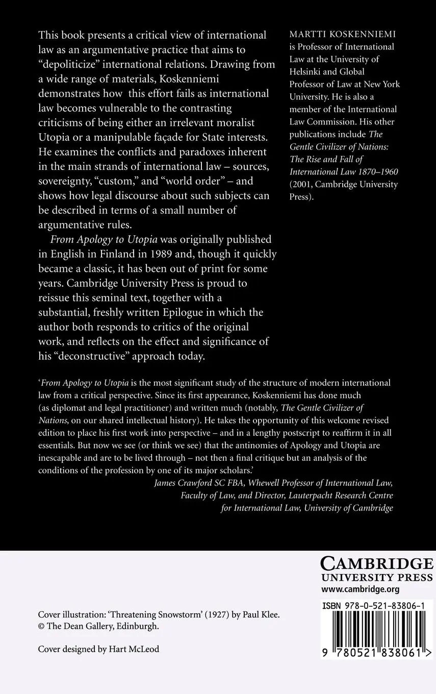 Rückseite: 9780521838061 | From Apology to Utopia | The Structure of International Legal Argument