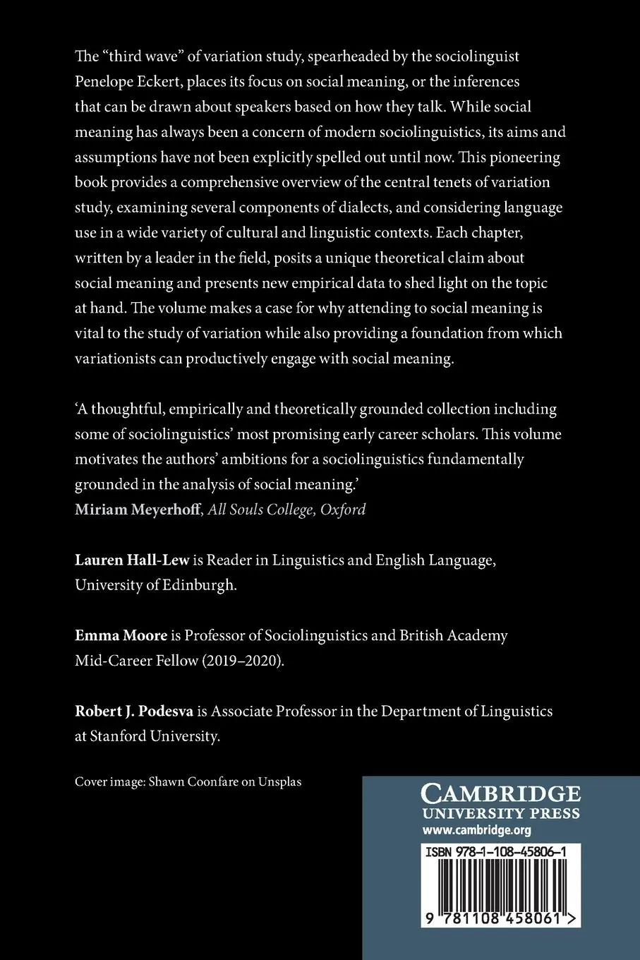Rückseite: 9781108458061 | Social Meaning and Linguistic Variation | Lauren Hall-Lew (u. a.)