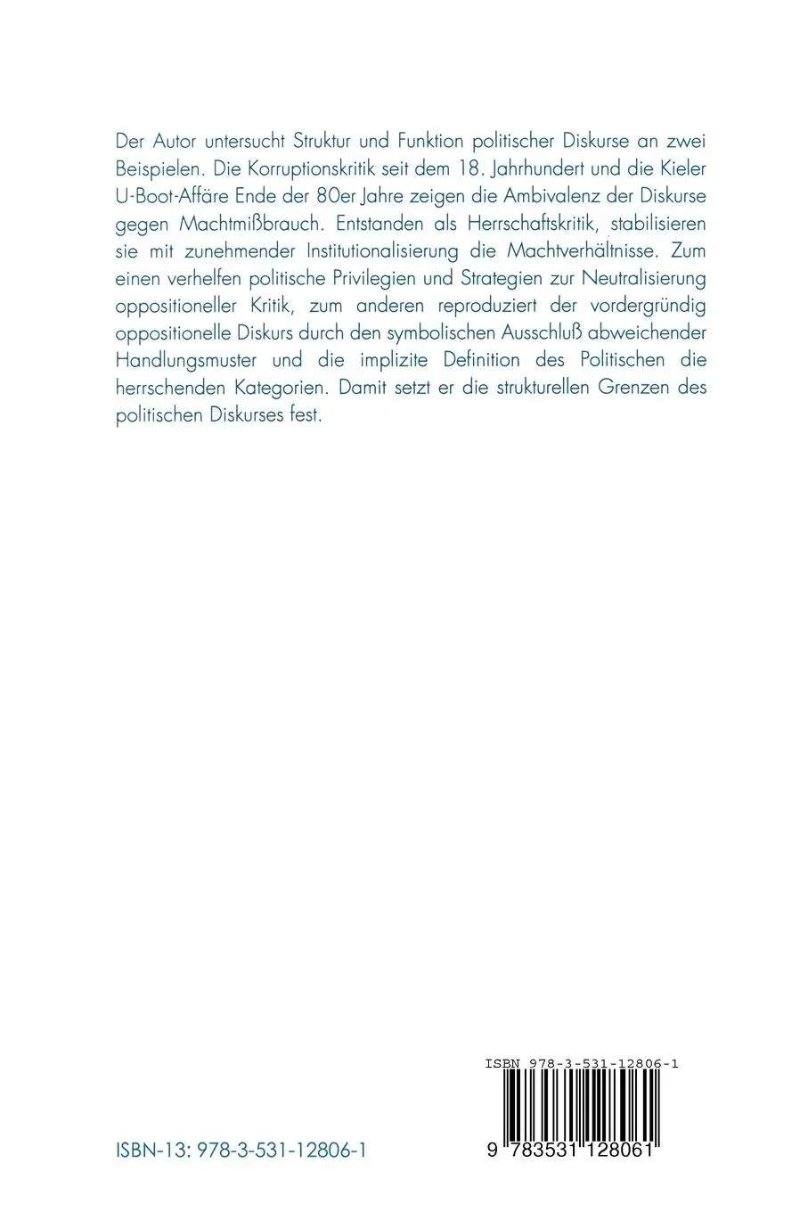 Rückseite: 9783531128061 | Machtmißbrauch im politischen Diskurs | Joachim Frisch | Taschenbuch