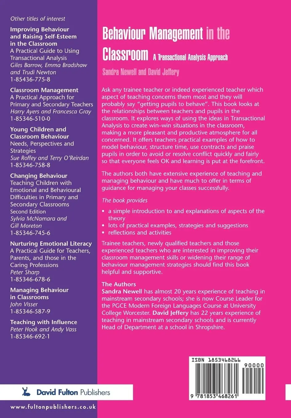 Rückseite: 9781853468261 | Behaviour Management in the Classroom | Sandra Newell (u. a.) | Buch