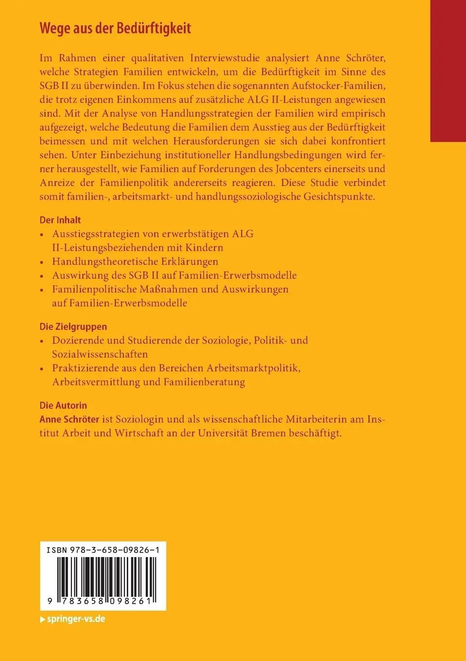 Rückseite: 9783658098261 | Wege aus der Bedürftigkeit | Anne Schröter | Taschenbuch | xvi | 2015