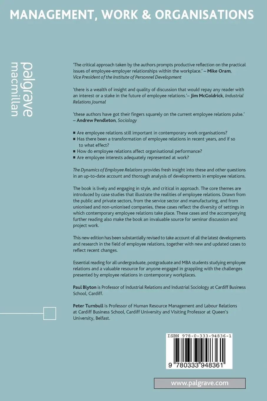 Rückseite: 9780333948361 | The Dynamics of Employee Relations | Paul Blyton (u. a.) | Taschenbuch