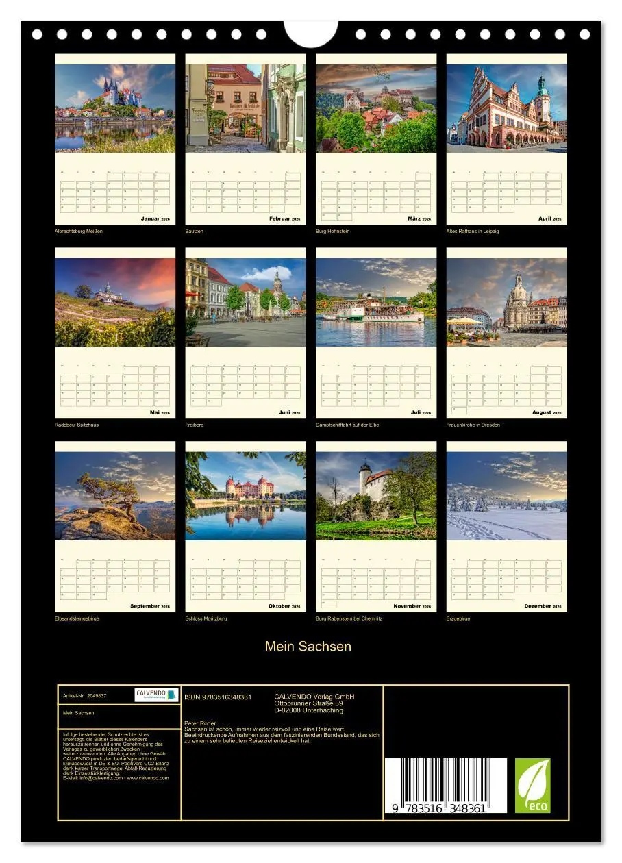 Bild: 9783516348361 | Mein Sachsen (Wandkalender 2026 DIN A4 hoch), CALVENDO Monatskalender
