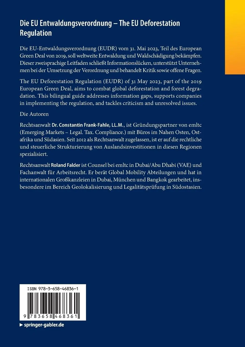 Rückseite: 9783658468361 | Die EU Entwaldungsverordnung - The EU Deforestation Regulation | Buch
