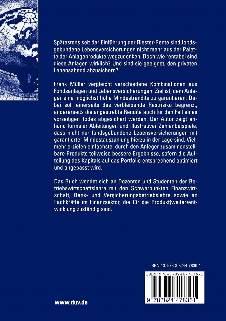 Rückseite: 9783824478361 | Fonds-Lebensversicherungs-Kombinationen | Frank Müller | Taschenbuch