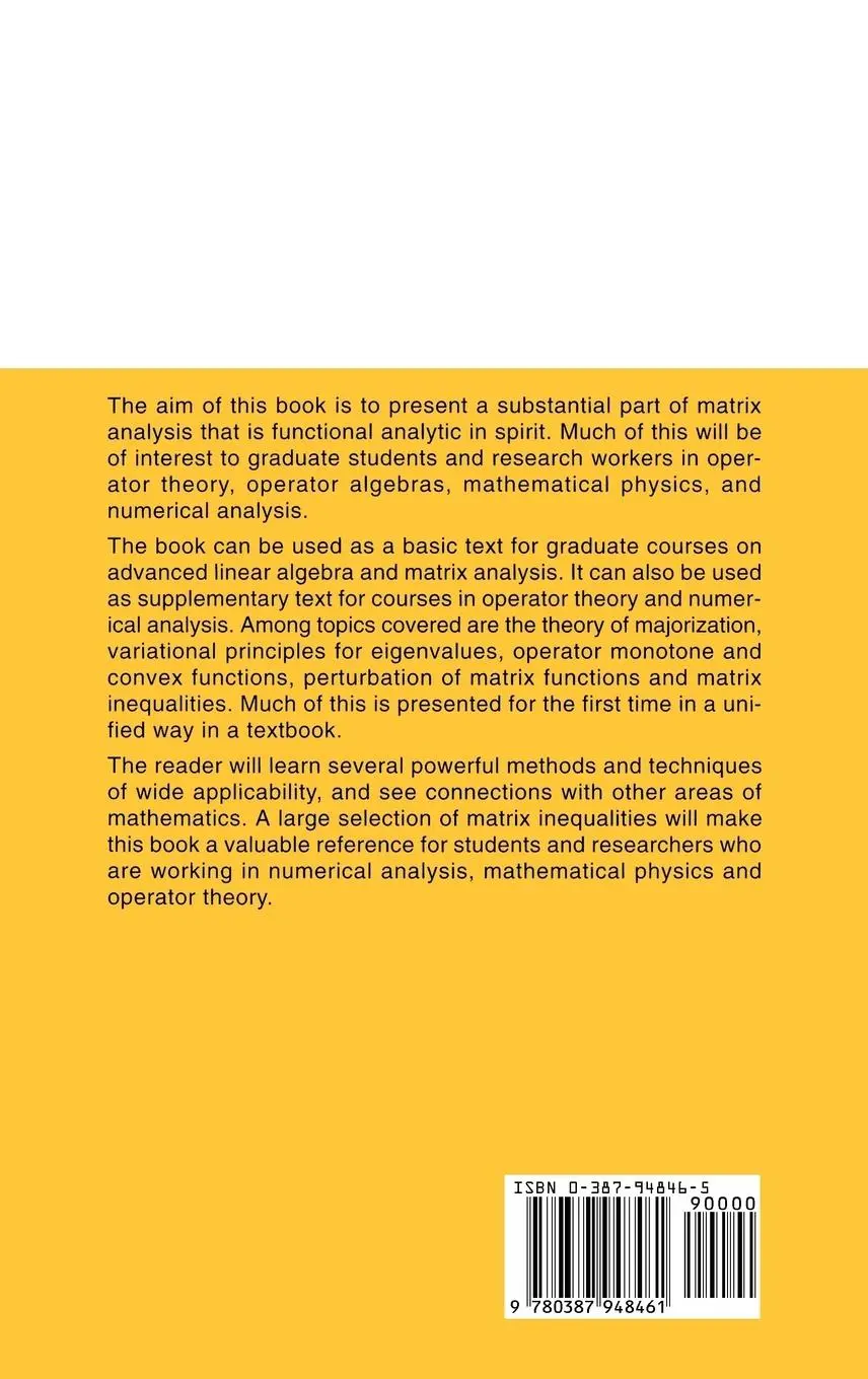 Rückseite: 9780387948461 | Matrix Analysis | Rajendra Bhatia | Buch | xi | Englisch | 1996