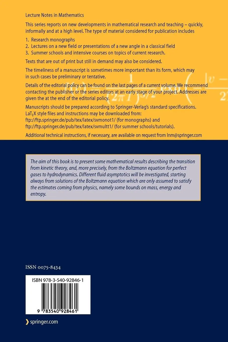 Rückseite: 9783540928461 | Hydrodynamic Limits of the Boltzmann Equation | Laure Saint-Raymond