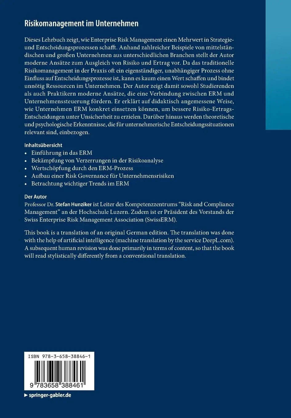 Rückseite: 9783658388461 | Risikomanagement im Unternehmen | Stefan Hunziker | Taschenbuch | xiii