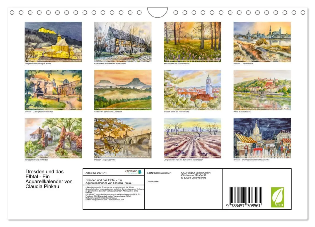 Bild: 9783457308561 | Dresden und das Elbtal - Ein Aquarellkalender von Claudia Pinkau...