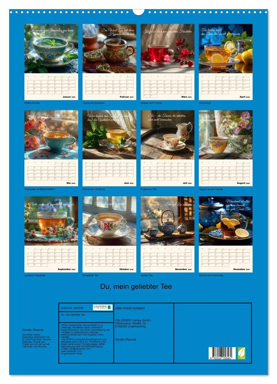 Bild: 9783516258561 | Du, mein geliebter Tee (Wandkalender 2026 DIN A2 hoch), CALVENDO...