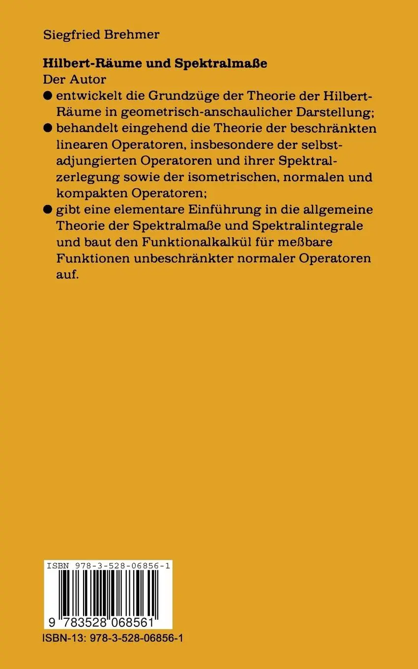 Rückseite: 9783528068561 | Hilbert-Räume und Spektralmaße | Siegfried Brehmer | Taschenbuch | ii