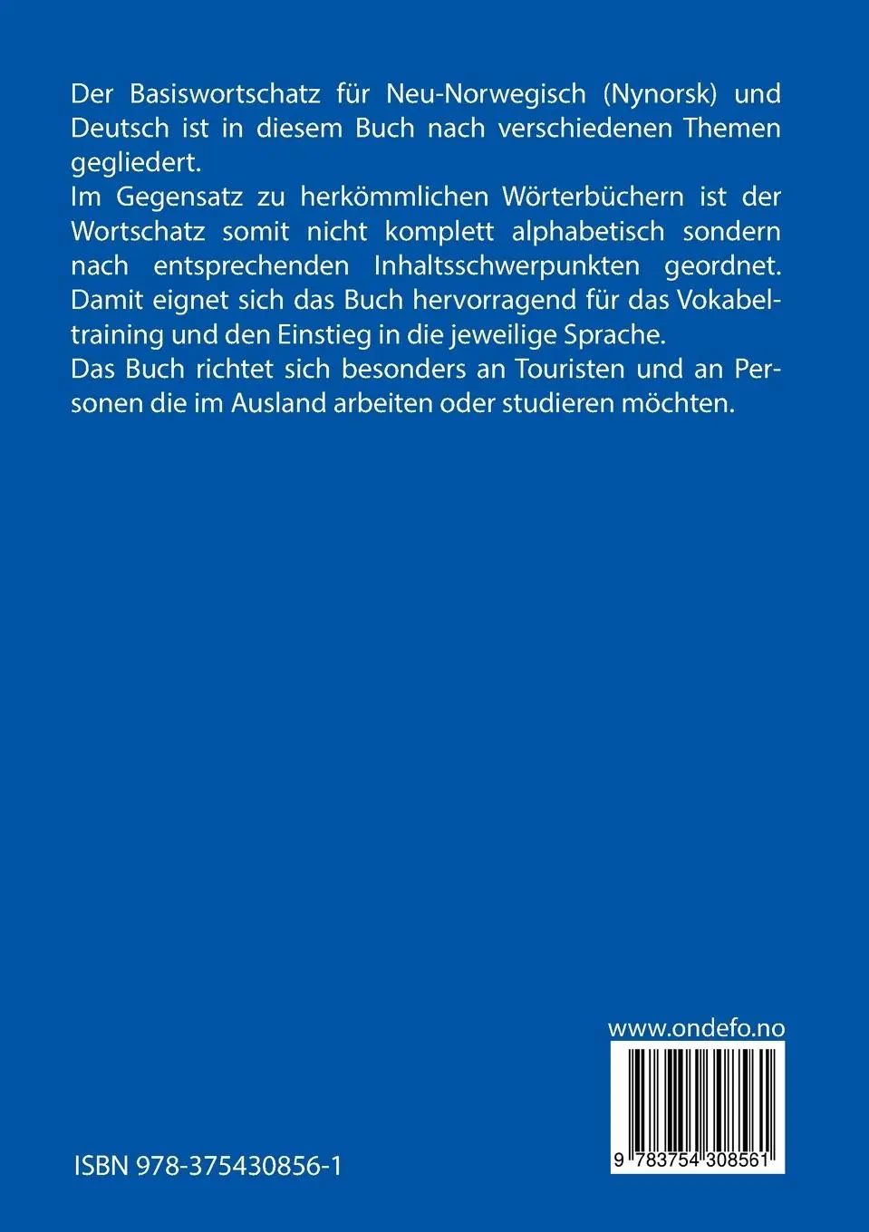 Rückseite: 9783754308561 | Tysk - nynorsk, nynorsk - tysk tematisk ordbok | Vadøy (u. a.) | Buch