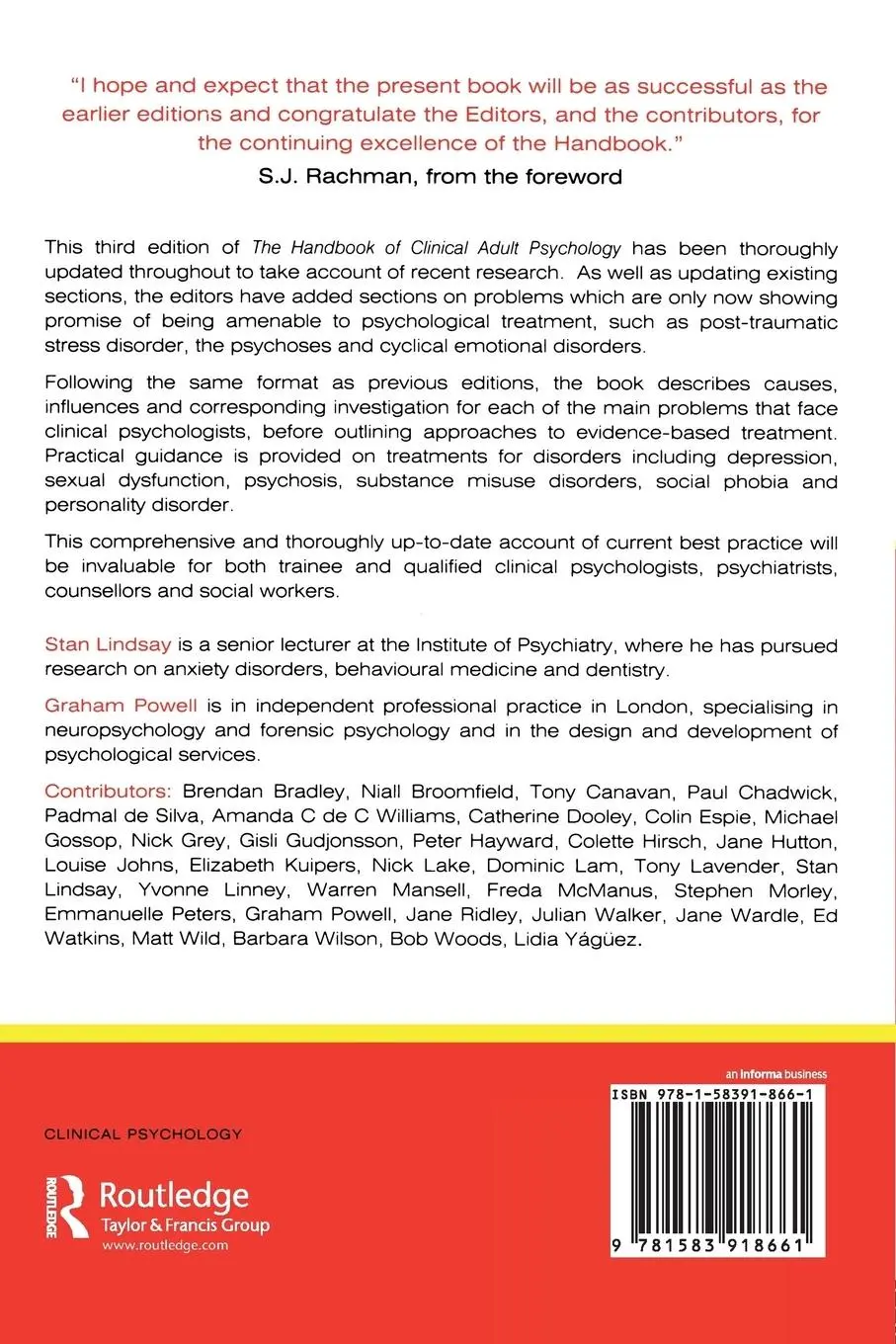 Rückseite: 9781583918661 | The Handbook of Clinical Adult Psychology | Stan Lindsay (u. a.)