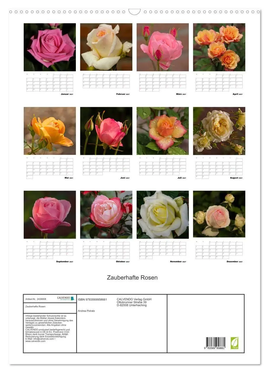 Bild: 9783569958661 | Zauberhafte Rosen (Wandkalender 2027 DIN A2 hoch), CALVENDO...