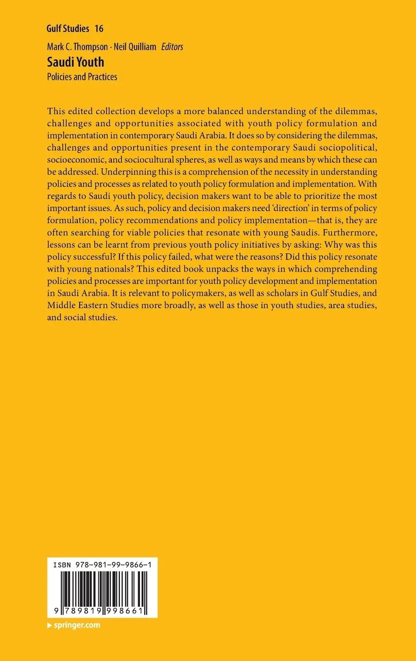 Rückseite: 9789819998661 | Saudi Youth | Policies and Practices | Neil Quilliam (u. a.) | Buch