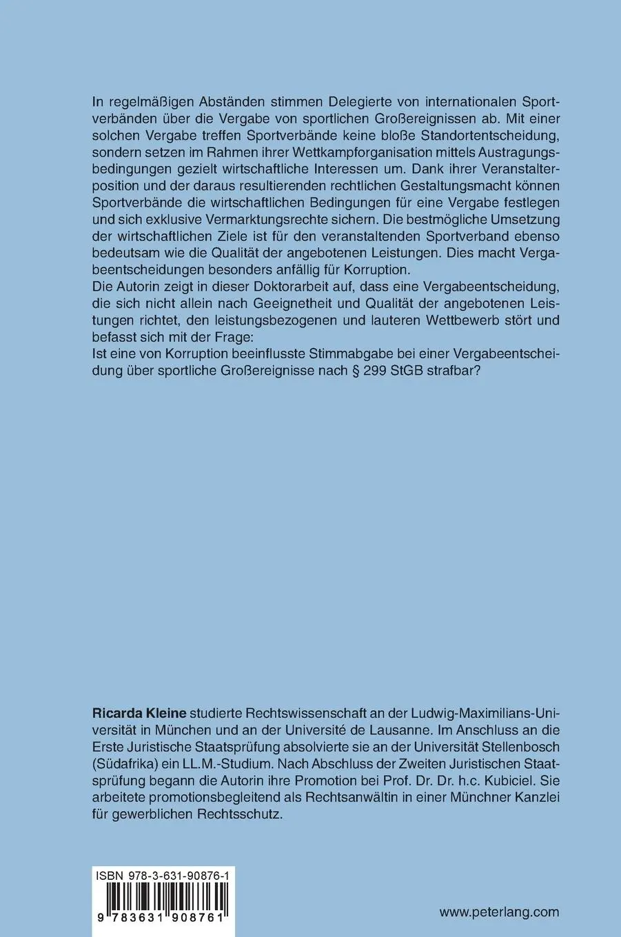 Rückseite: 9783631908761 | Innerverbandliche Korruption bei der Vergabe von sportlichen...